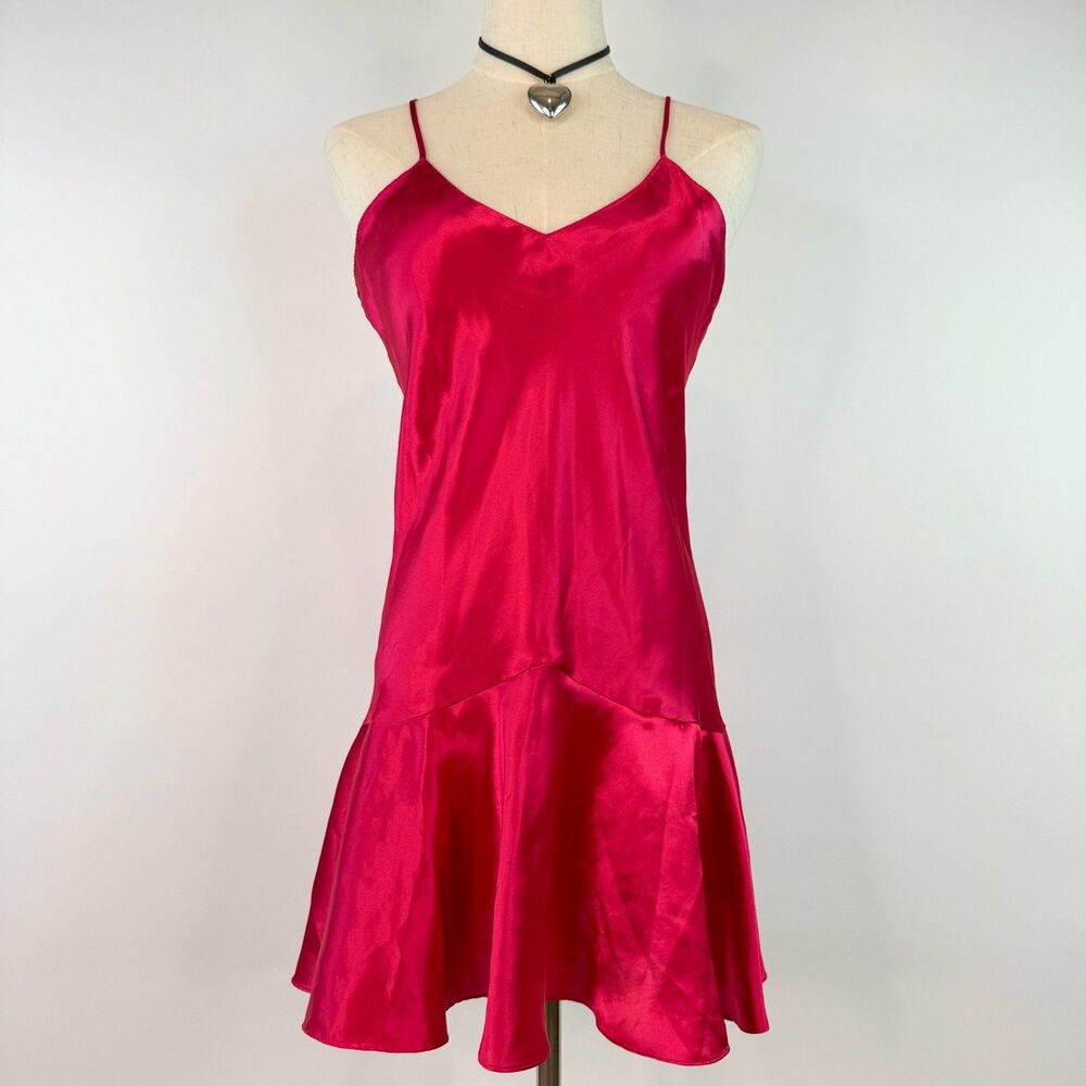 Vintage Victoria's Secret Red Midi Slip Satin Flared Hem Dress Gold Label Size S